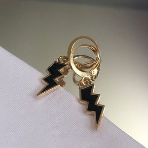 Black Lightning Bolt Huggie Earrings